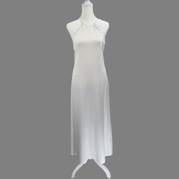 White Halter Maxi Dress Sleeveless Diamond Pattern Casual Elegant Evening - Picture 1 of 7